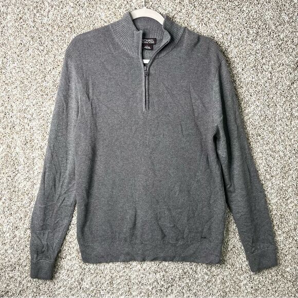 MICHAEL Michael Kors Sweater Men’s Large Gray Knit Neck Zip Pullover - Picture 1 of 5